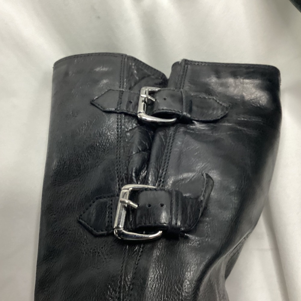 Clarks Black Leather Knee High Boots Buckle Zip Women Size 7.5 M - Picture 4 of 11